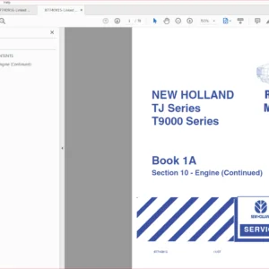 New Holland Tractor TJ Series, T9000 Series Service Manual - PDF DOWNLOAD