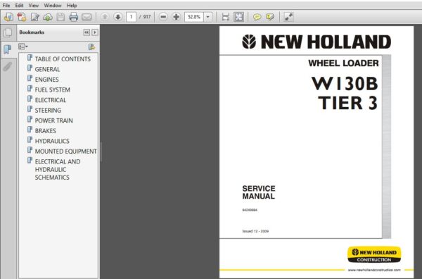 New Holland Wheel Loader W130B Tier 3 Service Repair Manual (84249884R0 ...