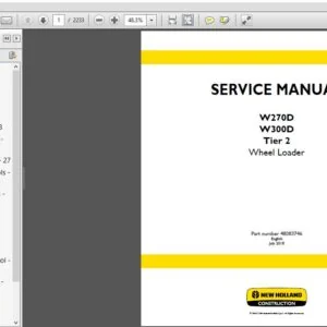 New Holland Wheel Loader W270D, W300D Tier 2 Service Manual 48083746 - PDF DOWNLOAD