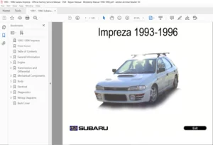 1993 - 1996 Subaru Impreza - Official Factory Service Manual  FSM Repair Manual Workshop Manual - PDF DOWNLOAD