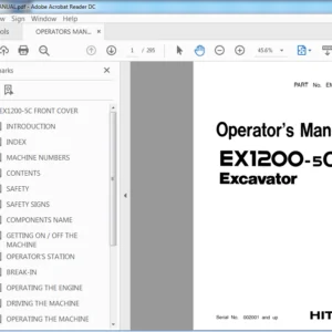 Hitachi EX1200-5C Excavator Operator's Manual (EM18E-EN1-1) - PDF Download