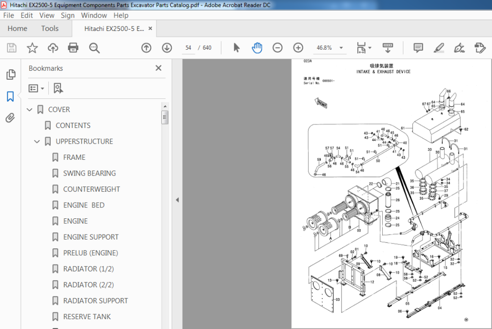 Hitachi EX2500-5 Equipment Components Parts Excavator Parts Catalog ...