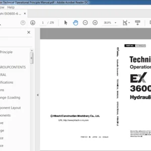 Hitachi EX3600-6 Hydraulic Excavator Technical Operational Principle Manual (TO18M-E-00) - PDF Download