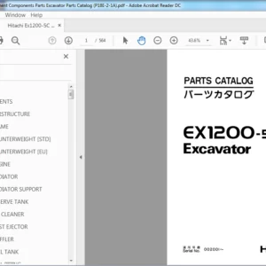 Hitachi Ex1200-5C Excavator Equipment Components Parts Catalog Manual (P18E-2-1A) - PDF Download
