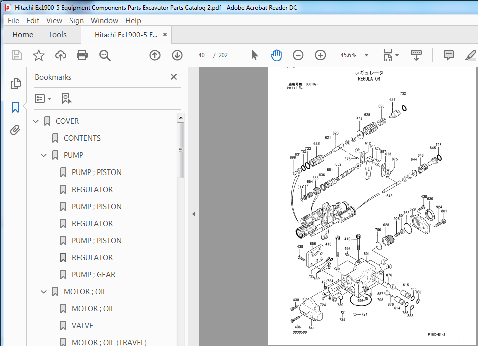 Hitachi Ex1900-5 Excavator Equipment Components Parts Catalog Manual ...