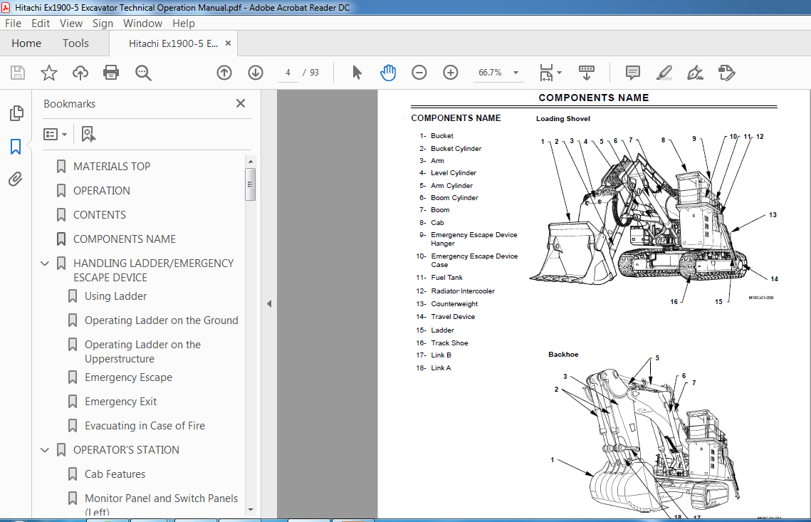 Hitachi Ex1900-5 Excavator Technical Operation Manual (TTLA-0597-EX ...