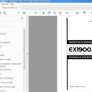 Hitachi Ex1900-5 Hydraulic Excavator Technical Operator 's Manual (EM180-1-1) - PDF Download