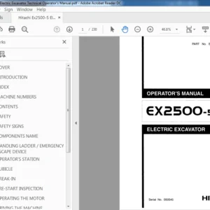 Hitachi Ex2500-5 Electric Excavator Technical Operator's Manual (EM186-0P4-1) - PDF Download