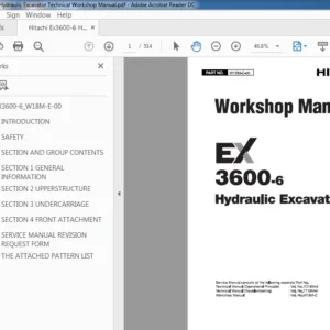 Hitachi Ex3600-6 Hydraulic Excavator Technical Workshop Manual (W18M-E-00) - PDF Download