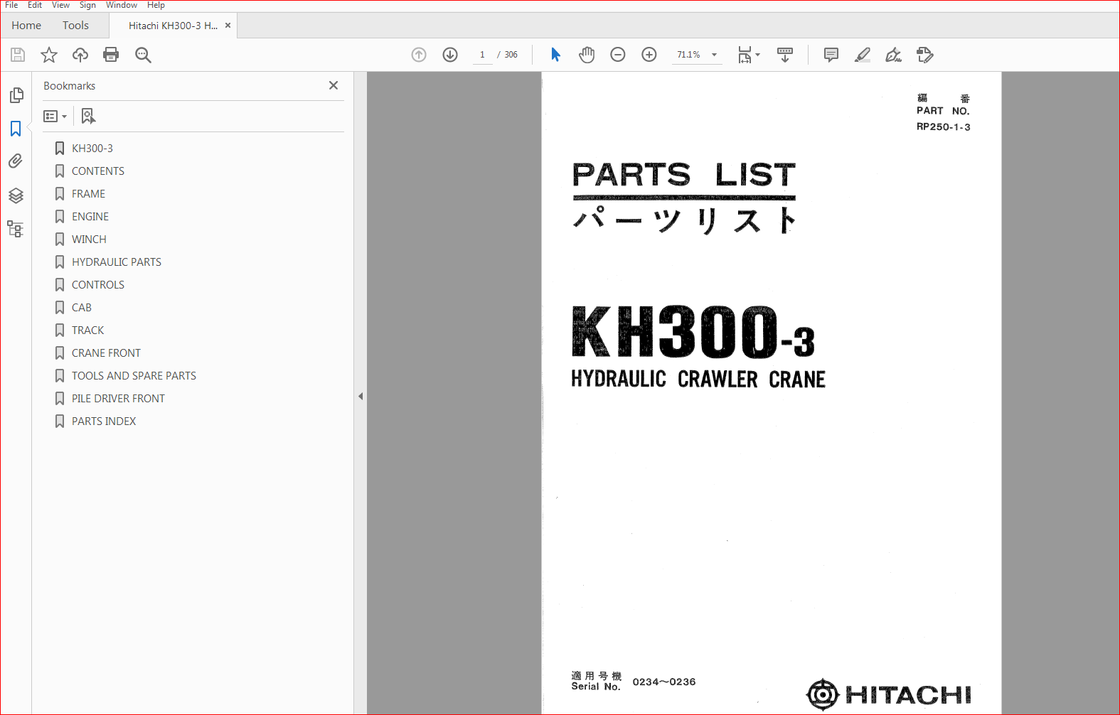 Hitachi Kh300 3 Hydraulic Crawler Crane Parts Catalog Manual Pdf Download Heydownloads Manual Downloads
