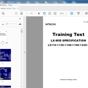Hitachi LX110-7 LX130-7 LX160-7 LX190-7 LX230-7 LX-Mid Specification Training Text Manual (TTLA-0566-EX) - PDF Download