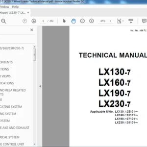 Hitachi LX130-7 LX160-7 LX190-7 LX230-7 Wheel Loader Technical Manual (KM-TL137E-02) - PDF Download