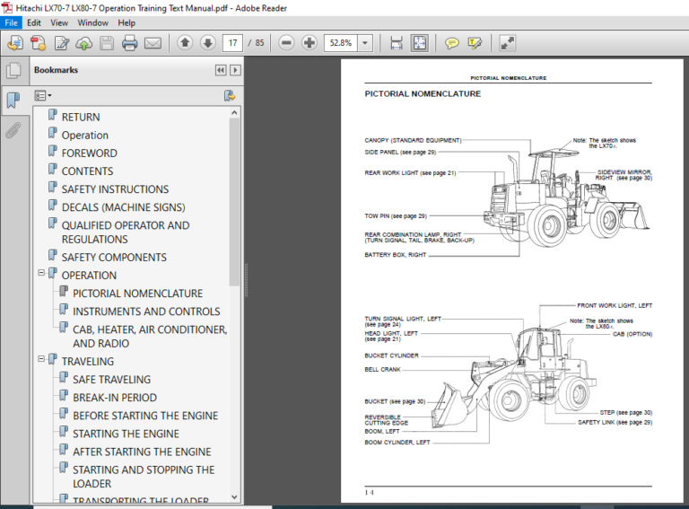 Hitachi LX70-7 LX80-7 Operation Training Text Manual (TTLA-0521-LX ...