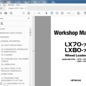 Hitachi LX70-7 LX80-7 Wheel Loader Workshop Manual (W077E-02) - PDF Download