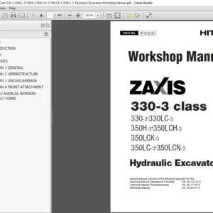 Hitachi ZAXIS 330-3 Class 330-3 330LC-3 350H-3 350LCH-3 350LCK-3 350LC-3  Hydraulic Excavator Workshop Manual - PDF DOWNLOAD