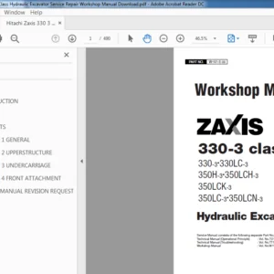 Hitachi ZAXIS 330-3 330LC-3 350H-3 350LCH-3 350LCK-3 350LC-3 350LCN-3 Excavator Workshop Manual - PDF DOWNLOAD