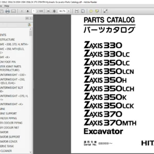 Hitachi ZAXIS 330 330LC 350LC 350LCN 350H 350K 350LCK 3700 370MTH Hydraulic Excavator Parts Catalog Manual - PDF Download