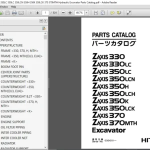 Hitachi ZX330 ZX330LC ZX350LC ZX350LCN ZX350H ZX350K ZX350LCK ZX370 ZX370MTH Hydraulic Excavator Parts Catalog Manual - PDF Download