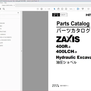 Hitachi ZAXIS 400R-3 400LCH-3 Hydraulic Excavator Parts Catalog Manual (P1JK-OP1-1) - PDF Download