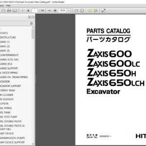 Hitachi ZAXIS 600 600LC 650H 650LCH Hydraulic Excavator Parts Catalog Manual - PDF DOWNLOAD