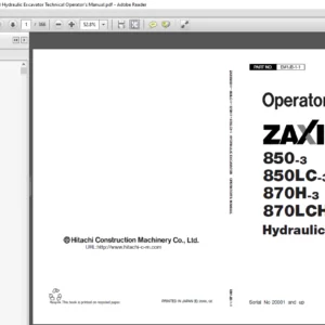 Hitachi ZAXIS 850-3 850LC-3 870H-3 870LCH-3 Hydraulic Excavator Technical Operator's Manual - PDF DOWNLOAD