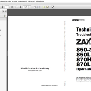 Hitachi ZAXIS 850-3 850LC-3 870H-3 870LCH-3 Hydraulic Excavator Technical Troubleshooting Manual - PDF DOWNLOAD