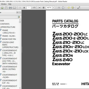 Hitachi ZAxis 200 200LC 200E 200LC E 210 210LC 210H 210LCH 240 Excavator Parts Catalog Manual - PDF DOWNLOAD