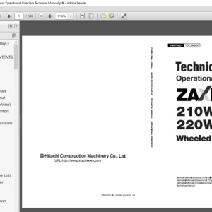 Hitachi ZAxis 210W 3 220W 3 Wheeled Excavator Operational Principle Technical Manual - PDF DOWNLOAD