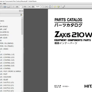 Hitachi ZAxis 210W Equipment Components Parts Catalog Manual - PDF DOWNLOAD