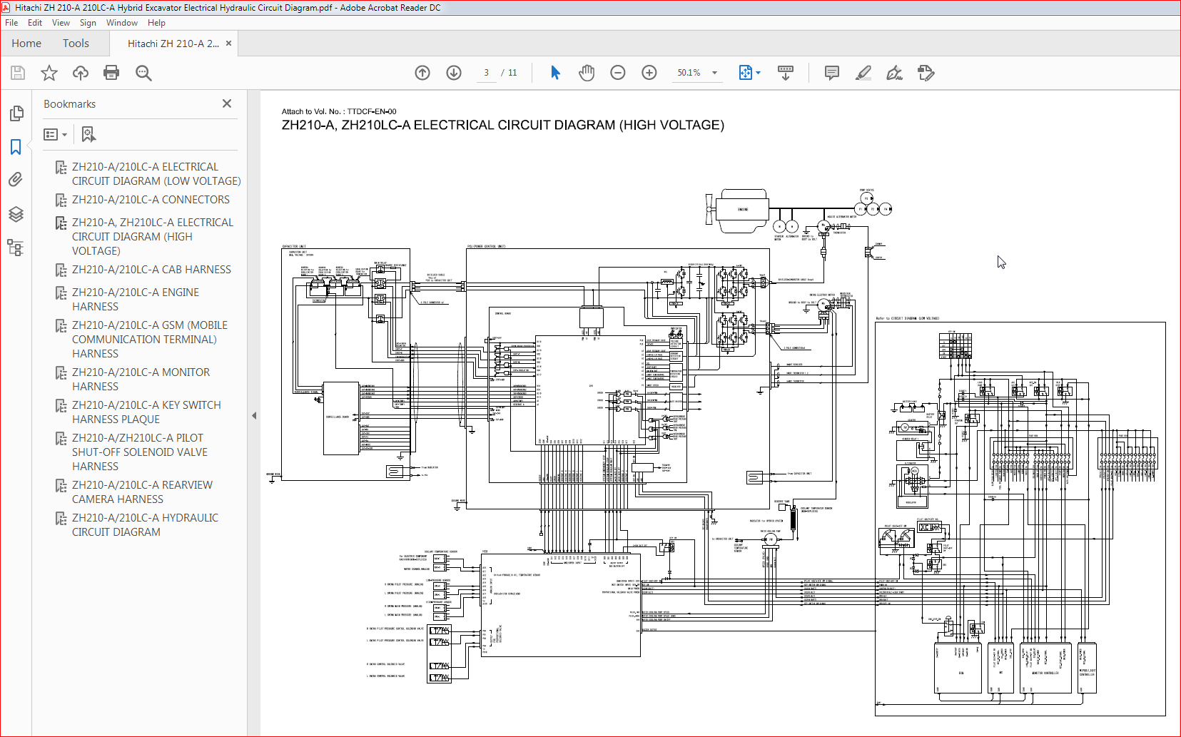 Hitachi ZH 210-A 210LC-A Hybrid Excavator Electrical Hydraulic Circuit ...