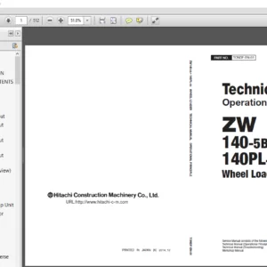 Hitachi ZW 140-5B 140PL-5B Wheel Loader Technical Operational Principle Manual - PDF DOWNLOAD