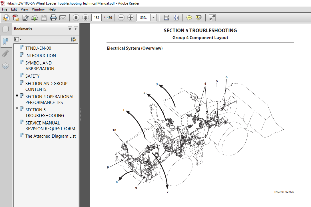 Hitachi ZW180-5A Wheel Loader Troubleshooting Technical Manual (TTNDJ ...