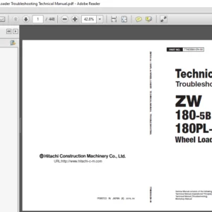 Hitachi ZW180-5B ZW180PL-5B Wheel Loader Troubleshooting Technical Manual (TTNDB90-EN-00) - PDF Download