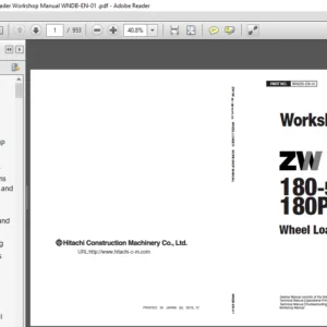 Hitachi ZW180-5B ZW180PL-5B Wheel Loader Workshop Manual (WNDB-EN-01) - PDF Download