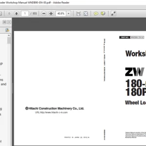 Hitachi ZW180-5B ZW180PL-5B Wheel Loader Workshop Manual (WNDB90-EN-00) - PDF Download