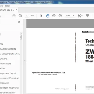 Hitachi ZW180-6 Wheel Loader Operational Principle Technical Manual (TOPD850-EN-00) - PDF Download
