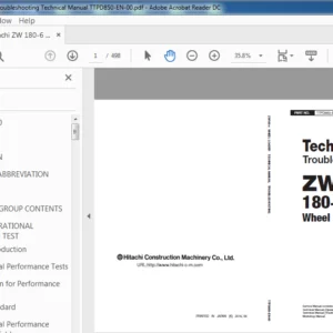 Hitachi ZW180-6 Wheel Loader Troubleshooting Technical Manual (TTPD850-EN-00) - PDF Download