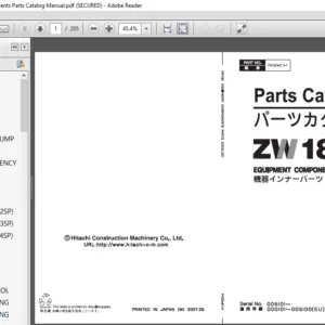Hitachi ZW180 Equipment Components Parts Catalog Manual (P4GD-E1-1) - PDF Download