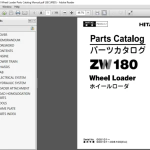 Hitachi ZW180 Wheel Loader Parts Catalog Manual (P4GD-1-1) - PDF Download
