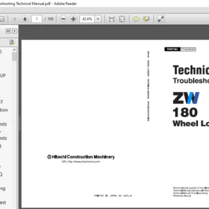 Hitachi ZW180 Wheel Loader Troubleshooting Technical Manual  (TT4GD-E-00) - PDF Download