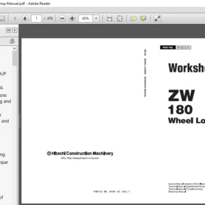 Hitachi ZW180 Wheel Loader Workshop Manual (W4GD-E-00) - PDF Download