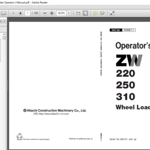 Hitachi ZW 220 250 310 Wheel Loader Operator's Manual - PDF DOWNLOAD