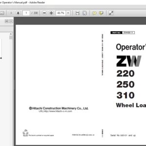 Hitachi ZW 220 250 310 Wheel Loader Operator's Manual - PDF DOWNLOAD