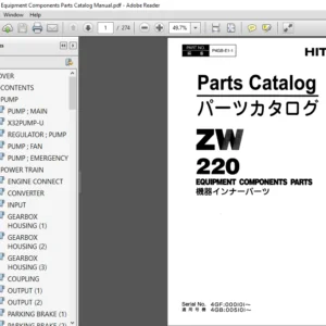 Hitachi ZW 220 Equipment Components Parts Catalog Manual - PDF DOWNLOAD