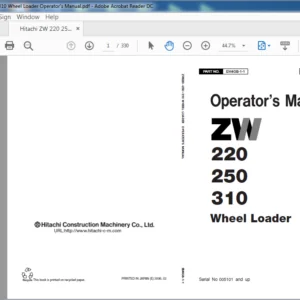 Hitachi ZW220 ZW250 ZW310 Wheel Loader Operator's Manual (EM4GB-1-1) - PDF Download