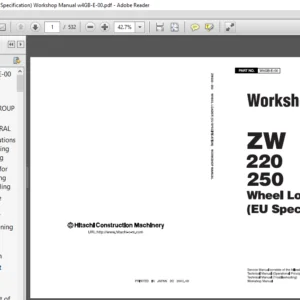 Hitachi ZW220 250 Wheel Loader EU Specification Workshop Manual  - PDF DOWNLOAD