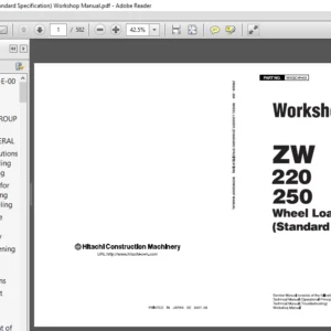 Hitachi ZW220 250 Wheel Loader Standard Specification Workshop Manual - PDF DOWNLOAD