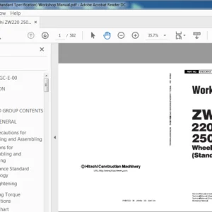 Hitachi ZW220 ZW250 Wheel Loader (Standard Specification) Workshop Manual (W4GC-E-00) - PDF Download