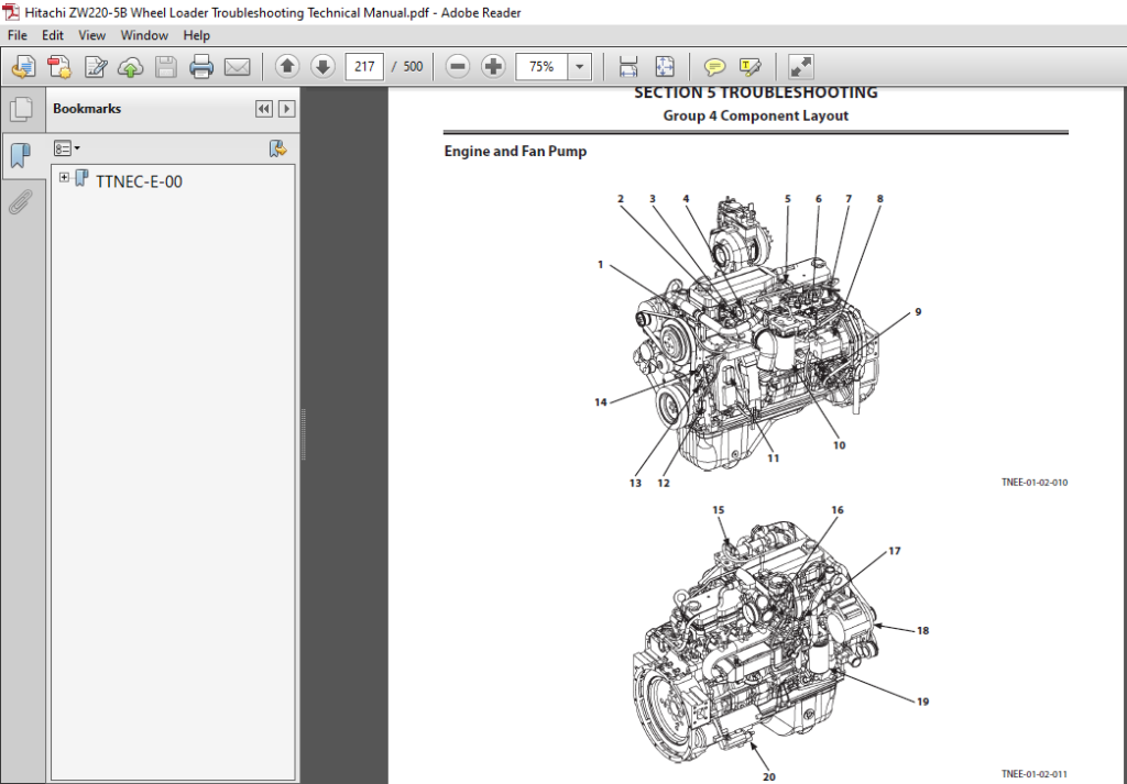 Hitachi ZW220-5B Wheel Loader Troubleshooting Technical Manual - PDF ...