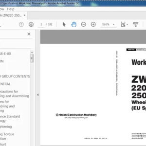 Hitachi ZW220 ZW250 Wheel Loader (EU Specification) Workshop Manual (W4GB-E-00) - PDF Download